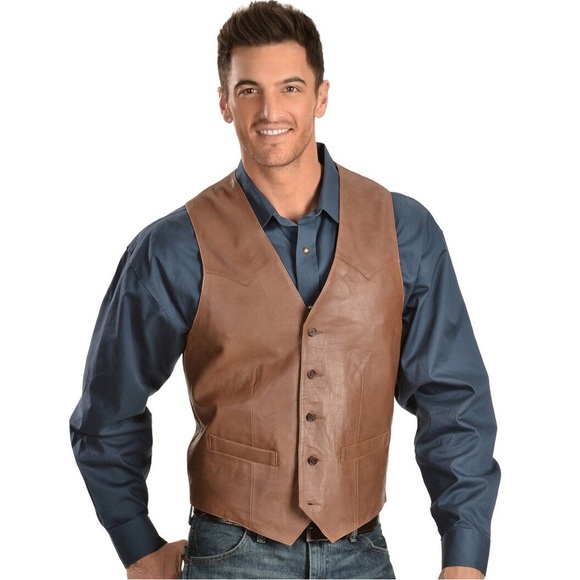 SCULLY Full LEATHER VEST Brown men’s size 44/Large - Picture 1 of 15